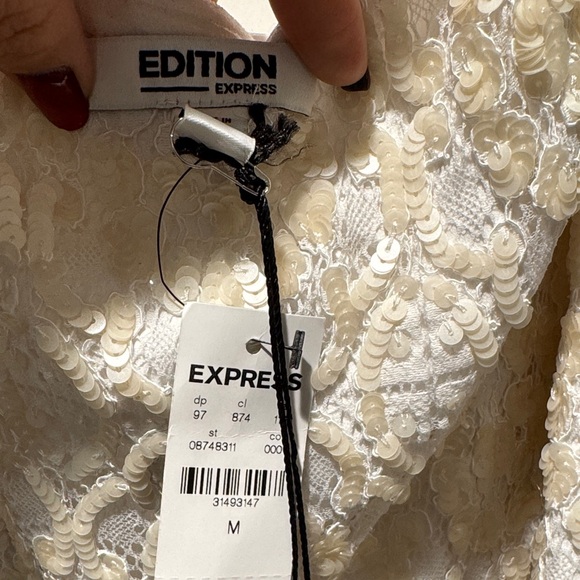 Express Cream Lace Puff Sleeve Blouse - Picture 2 of 2